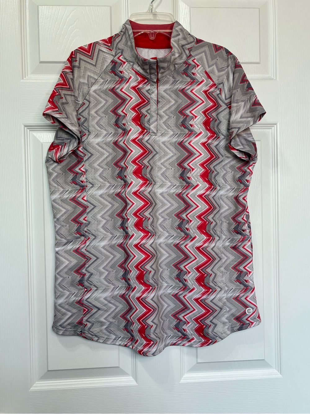 Bette & Court Golf Polo Shirt Womens Large Gray Abstract Stripe Mock Neck Golf